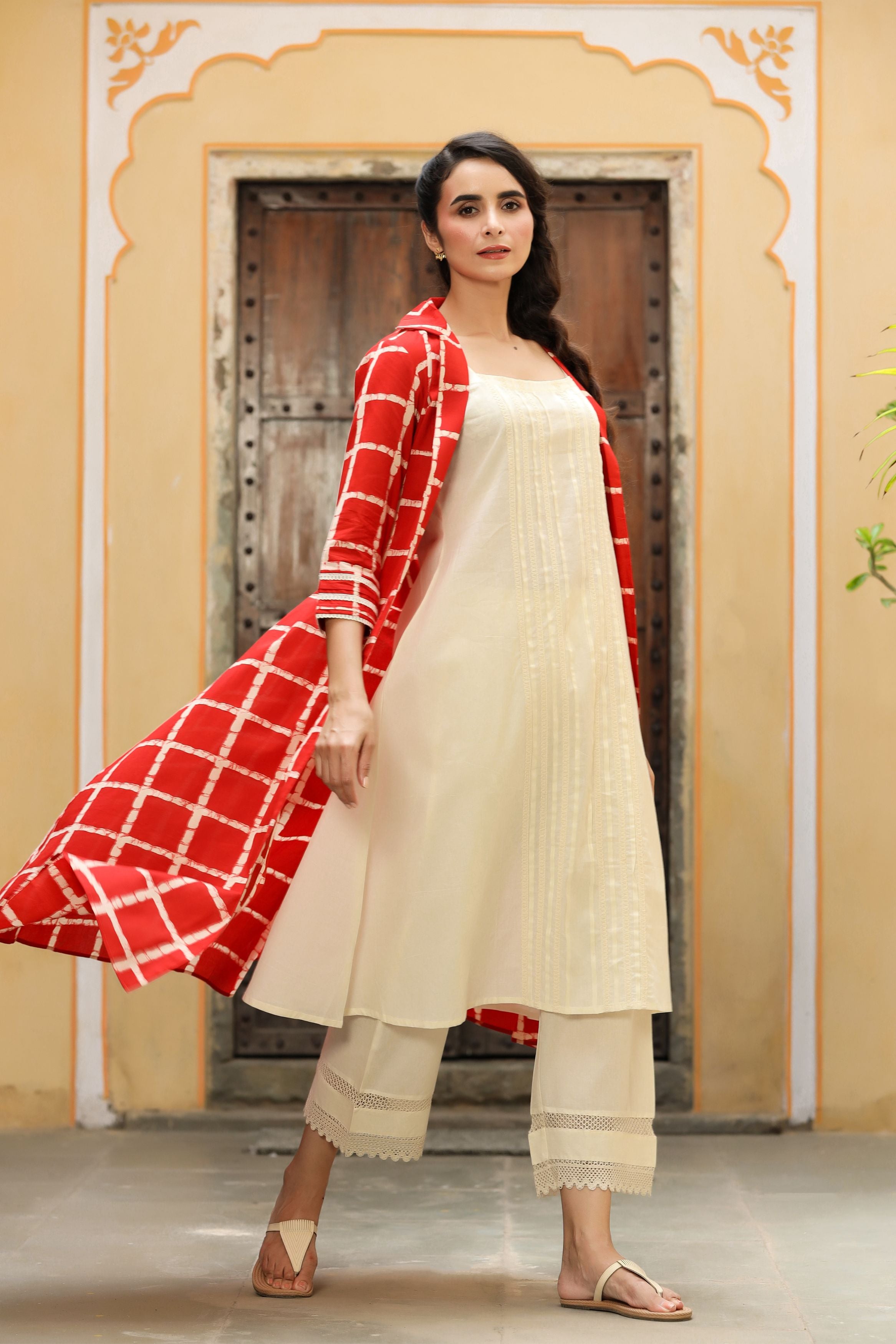 Orange And Gray ; Pant - Orange Girl Beige Jacket Style Kurti With Straight  Pants at Rs 2799 in New Delhi